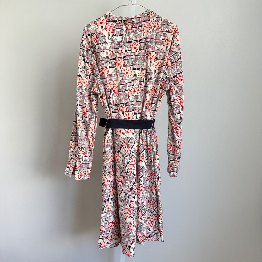 Boden Cotton Paris Print Quirky Art to Wear Belted Collared Shirt Dress 16 Pink - Picture 8 of 8